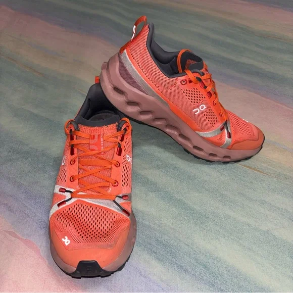 On Cloudsurfer Trail Running Shoes Womens Size 9 Flame Dustrose - Picture 3 of 9